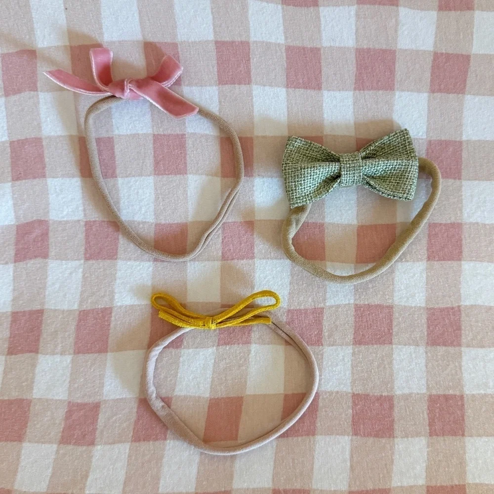 Baby Hair Bow Headband Set - Pink, Green, Yellow